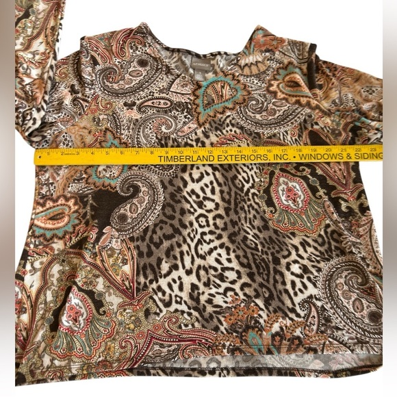 Chico's Women’s Brown Paisley Floral Leopard Print Long Sleeve Knit Top - Size 3 - Picture 10 of 11